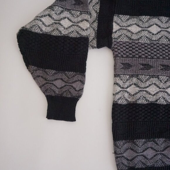 Vintage '80S Adolfo Black Gray 3D Biggie Cosby 100% Cotton Crew Neck Sweater L - Picture 7 of 9